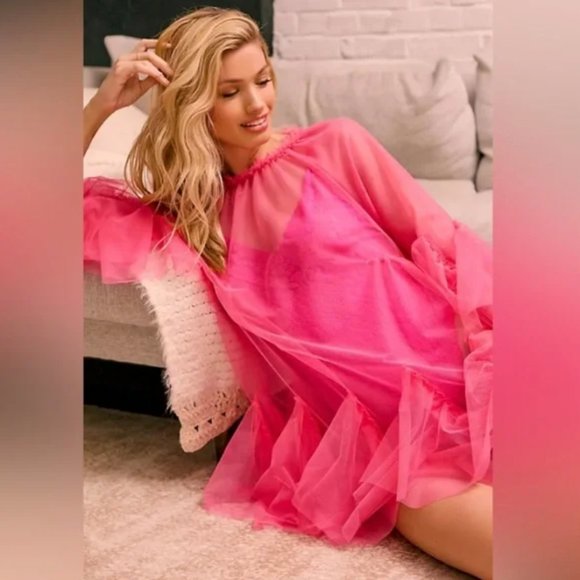 Anthropologie Maeve Bright Pink Tulle Mini Dress - Picture 8 of 8